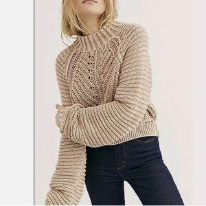 Free People Chunky Rib Knit Pullover Tan Sweater